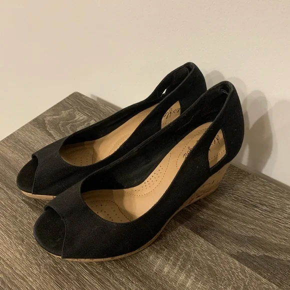 Deflex Confort Elegant Black Wedge Shoes with Cork Heel Size 7 - Picture 8 of 9